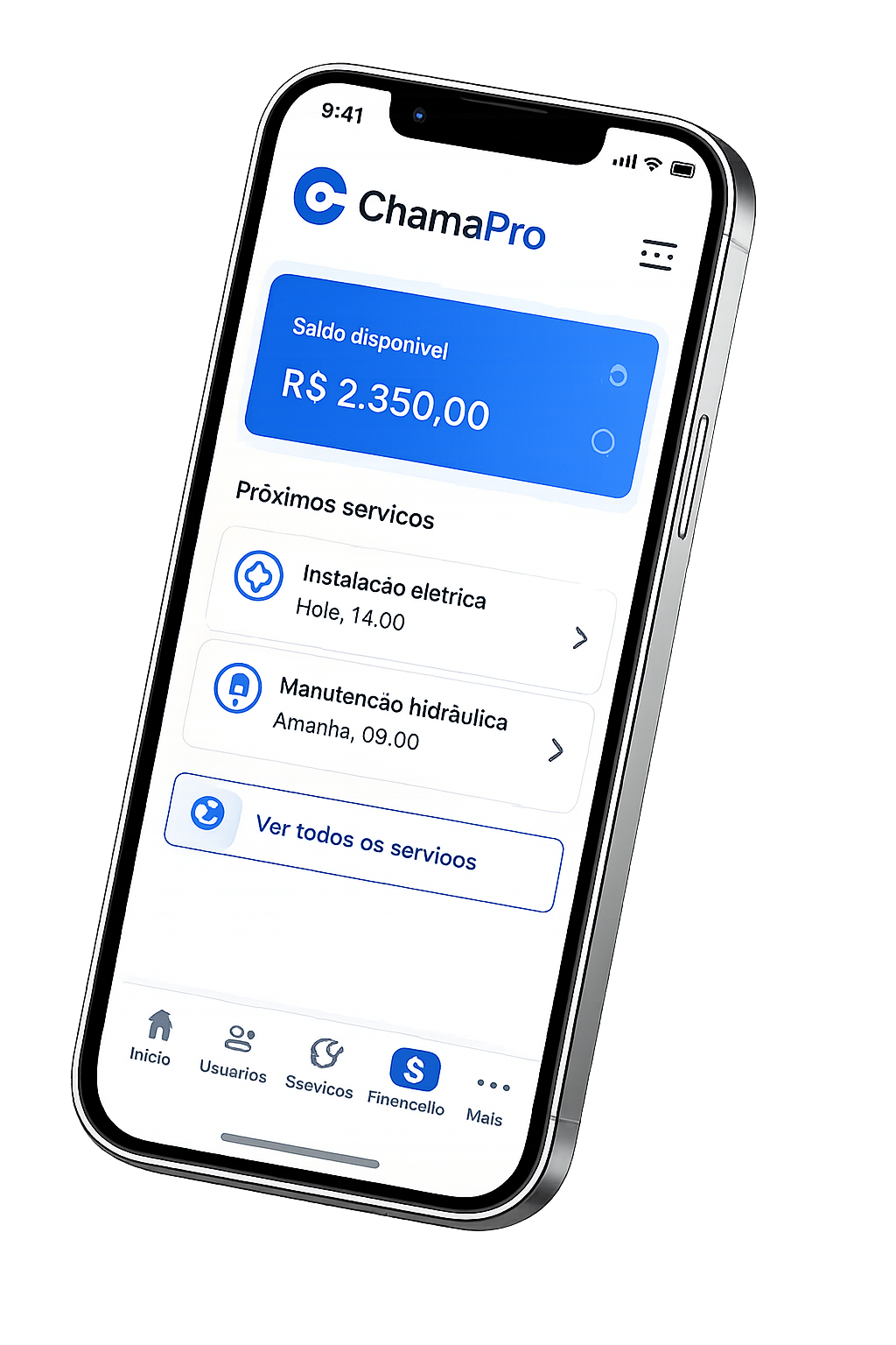 Aplicativo ChamaPro no celular